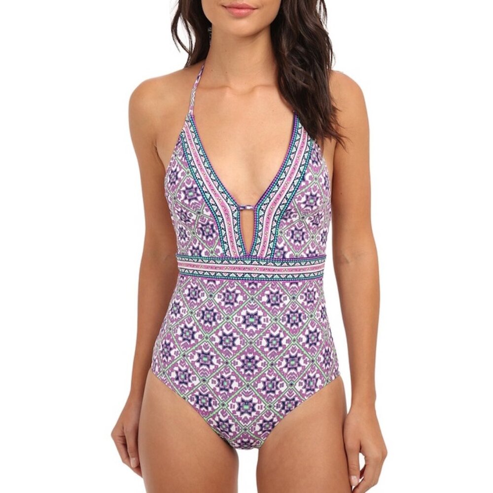 Nanette Lepore Mallorca Mosaic Goddess One Piece Bathing Suit Tunic Cover Up Set